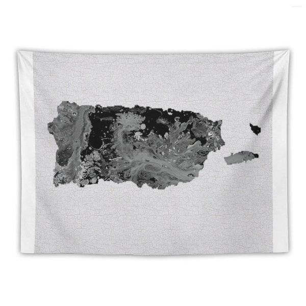 Arazzi Arte in bianco e nero Mappa di Porto Rico Arazzo Decorazione del soggiorno Simpatico deco da parete