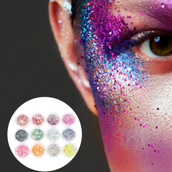12 Caixas Glitter Gel Gel Carnival Party Halloween Makeup Supplies for Body Face Eye Shadow Nail 240321