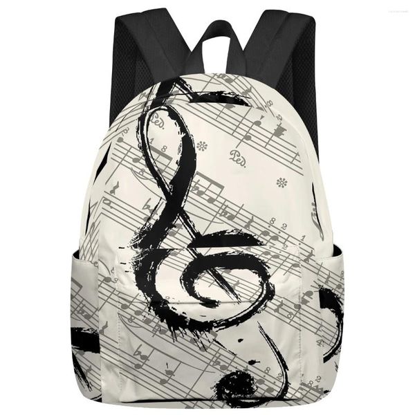 Mochila notas musicais folha vintage feminina mochilas adolescentes estudantes sacos de escola portátil homens mulheres femininas mochila de viagem