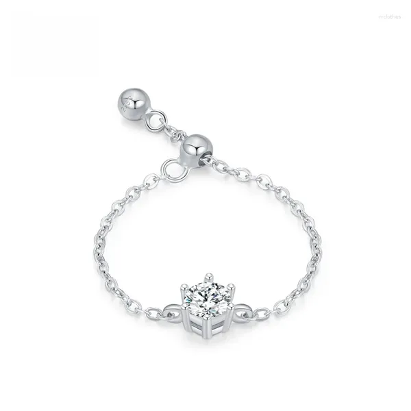 Anéis de cluster 925 prata simples seis garra único diamante zircão anel para mulheres luz luxo de alta qualidade cadeia de jóias de casamento atacado