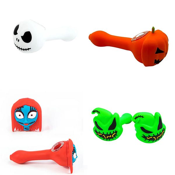 4.6 pollici Halloween silicone Skull Jack fumare pipa a mano erba secca tabacco bruciatore a nafta accessori per utensili mini tubo dell'acqua Dab piattaforme petrolifere