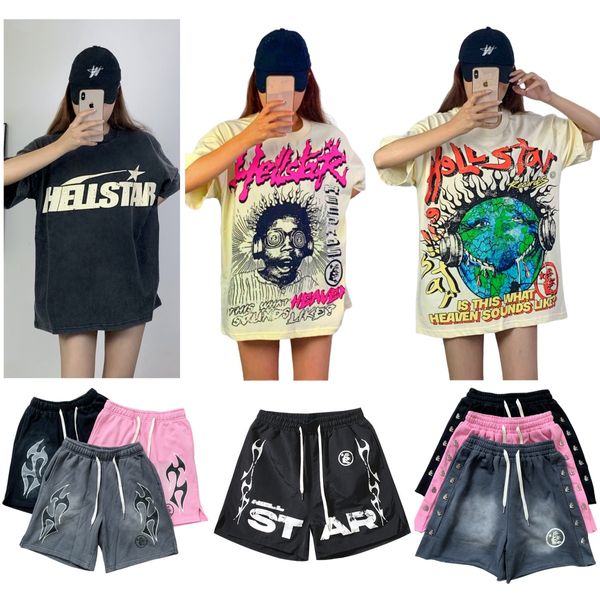 Herren-T-Shirts, Hellstar-T-Shirt, Designer-Hemden, Damen-T-Shirts, Hellstar-Shorts für Männer, Sommer, heißer Verkauf, T-Shirt, Rapper, gewaschen, schweres Handwerk, Unisex, Hip-Hop-Rock, kurze Sets für Männer