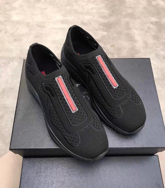 Neue Luxus-Americas-Cup-Turnschuhe für Herren, Lackleder, technisches Mesh, lässiges Gehen, Low-Top-Stoff, Tagesrabatt-Trainer, Weiß-Schwarz-Skateschuh, EU38–46, mit Box