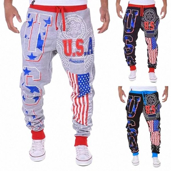 Happyjeffery Erkek Pantolon Joggers eşofmanları Amerikan bayrağı baskılı ABD Mektubu Gevşek Adam Spor Pantolon Pantolon P24 L30A#