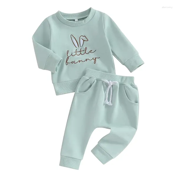 Kleidungssets Kleinkind Mädchen Ostern Outfit Brief Hase Stickerei Langarm Sweatshirt und elastische Taille Hosen Set süße Kleidung