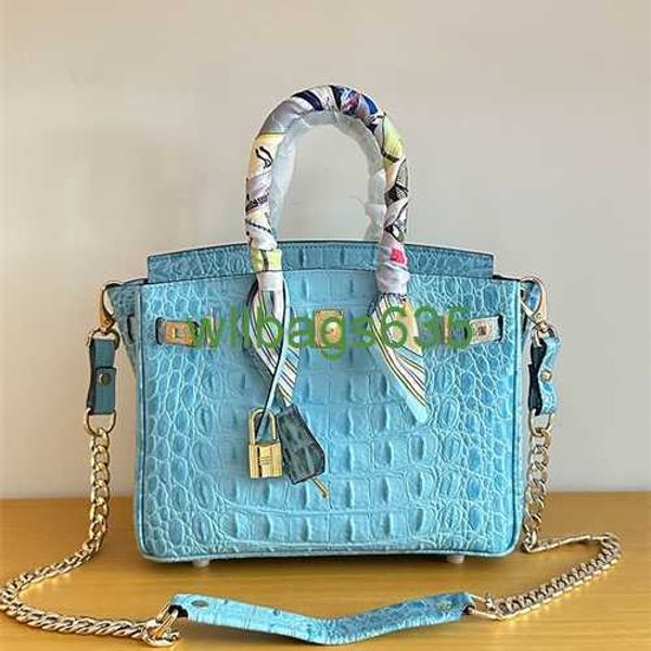 Bolsa de crocodilo Bk Bolsa de luxo confiável elegante e atmosférica do Himalaia com padrão de osso de crocodilo branco Bolsa platina portátil azul celeste com logotipo HBOL