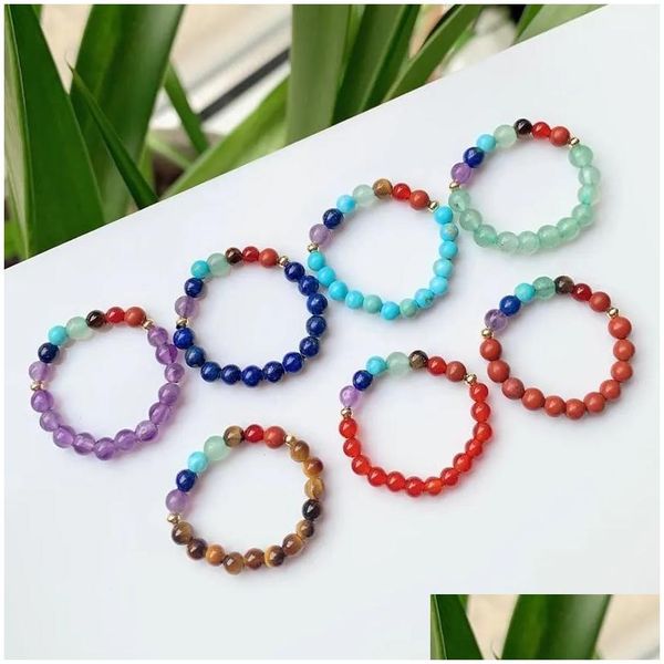 Bandringe Kleine Perle Elastisch Einstellbar 7 Chakra Amethyste Rosa Quarz Naturstein Kristall Für Frauen Heilung Schmuck Drop Lieferung Otafr