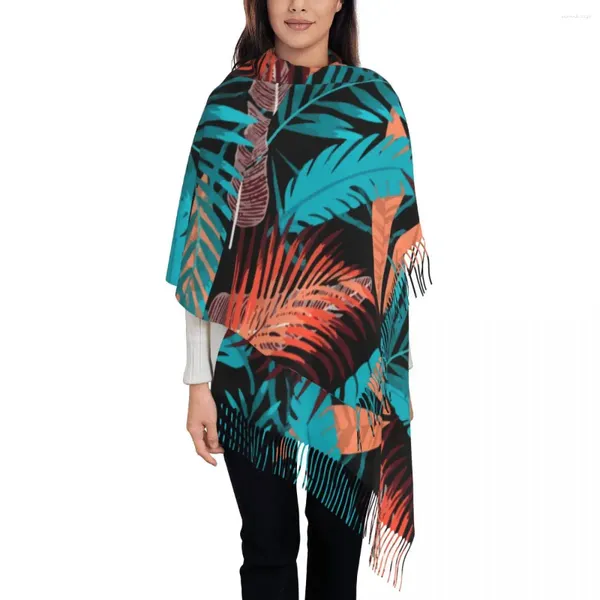 Sciarpe Sciarpa femminile Calde piante tropicali Copricapo con nappa lunga Foglie luminose Stampa di lusso 2024 Scialle Foulard invernale