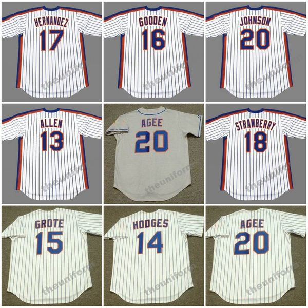 Masculino 1965-1987 Novo NEIL ALLEN GIL HODGES JERRY GROTE DWIGHT GOODEN KEITH HERNANDEZ DARRYL MORANGOS HOWARD JOHNSON # 20 AGEE Retrocesso York Camisa de beisebol S-5XL