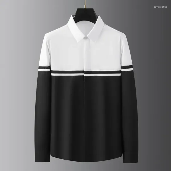 Erkek sıradan gömlekler Avrupa ve Amerikan modaya uygun marka siyah beyaz renk blok uzun kollu gömlek yakışıklı çok yönlü