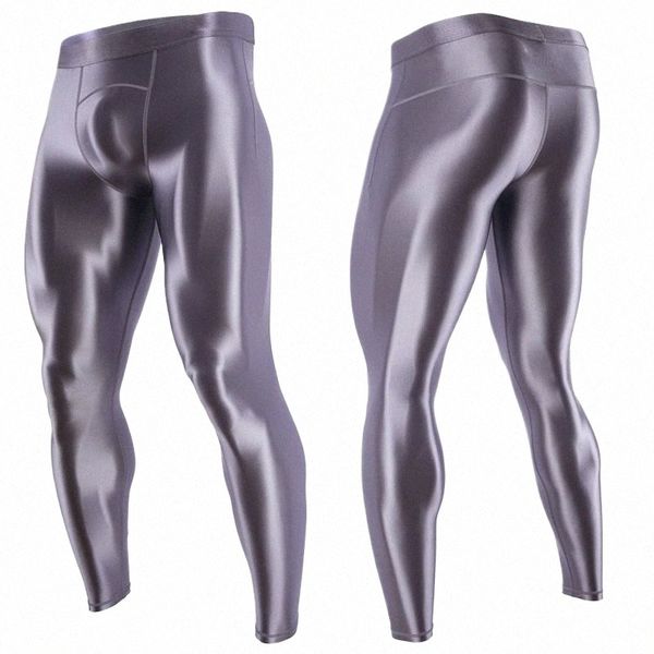 Pantaloni sportivi sexy da uomo lucidi Leggings da yoga stretti Pantaloni sportivi skinny da allenamento in raso taglie forti 07ef #