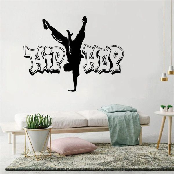 Adesivi Decalcomanie da muro Hiphop Street Dance Adesivo in vinile Decorazione di musica rap Adesivo da parete per danza, Decorazione della camera da letto del ragazzo di casa PW92