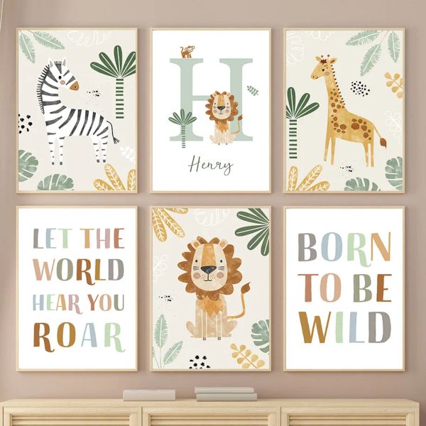 Alben Lion Giraffe Zebra Jungle Animals Kindergarten Wandkunst Leinwand Malerei Nordische Plakate und Drucke Wandbilder Baby Kids Room Dekor