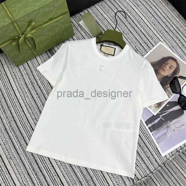 Camiseta feminina Designer 24ss início da primavera nova Gaoding simples e casual carta versátil embelezamento de diamante quente camiseta de manga curta para mulheres