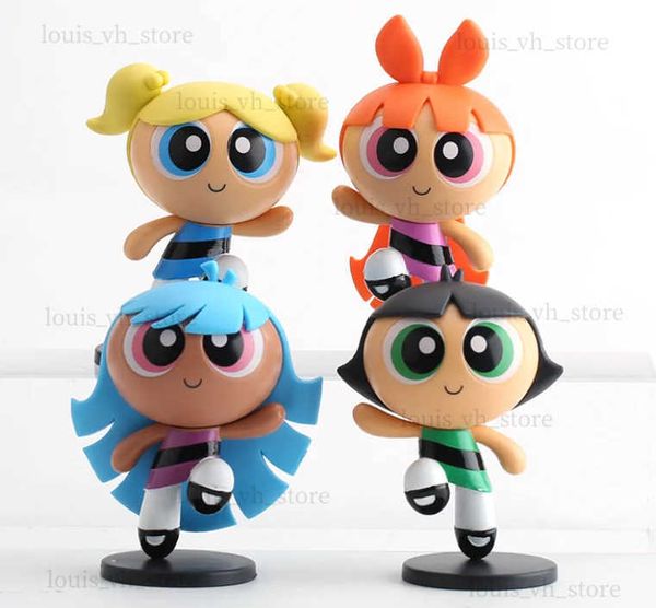 Eylem Oyuncak Figürleri 4 Parça/Set Powerpuff Kız Çiçek Kabarcık Tereyağı Kupası Modeli Animasyon Eylem Karakter Oyuncak 10cm T240325