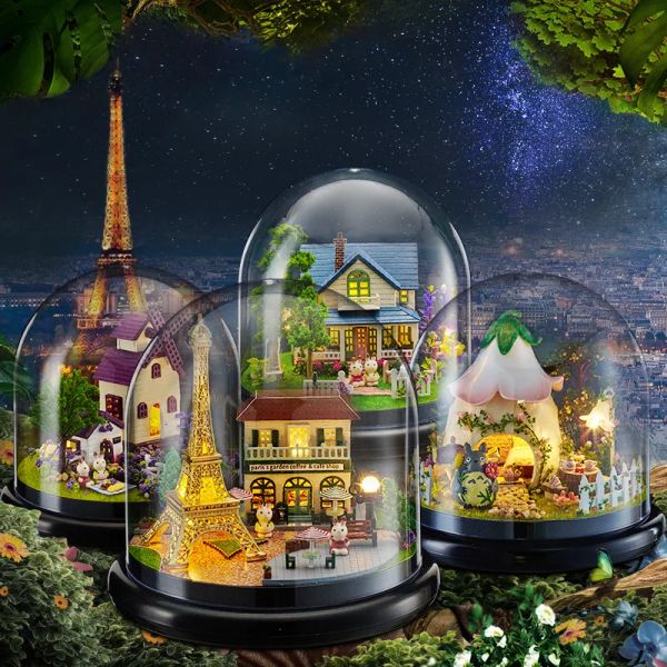 Boxen Kreative DIY Cottages Spieluhr Haus mit Staubschutz Montage Modell Spieluhr Handgefertigte Cartoon Haus Kindergeburtstagsgeschenk