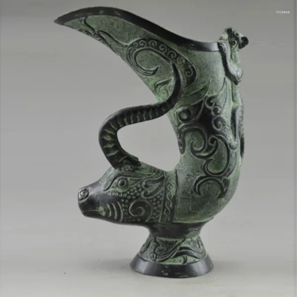 Garrafas elaboradas colecionáveis decoradas antigas artesanais bronze dragão gecko vaso de ovelha