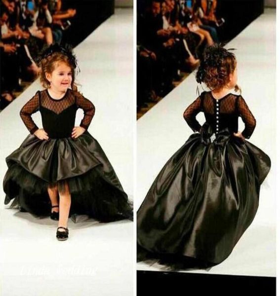 Bonito preto alto baixo girl039s pageant vestido princesa vestido de baile festa cupcake bonito crianças rainha vestido da menina flor com lon6821347