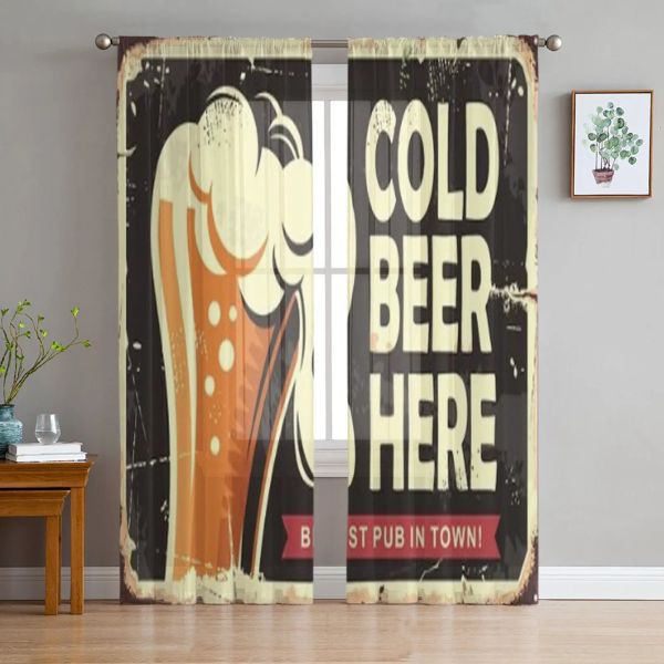 Persianas pub sinal com vidro de cerveja pura cortina para sala estar quarto voile cortinas para janela organza festa tule