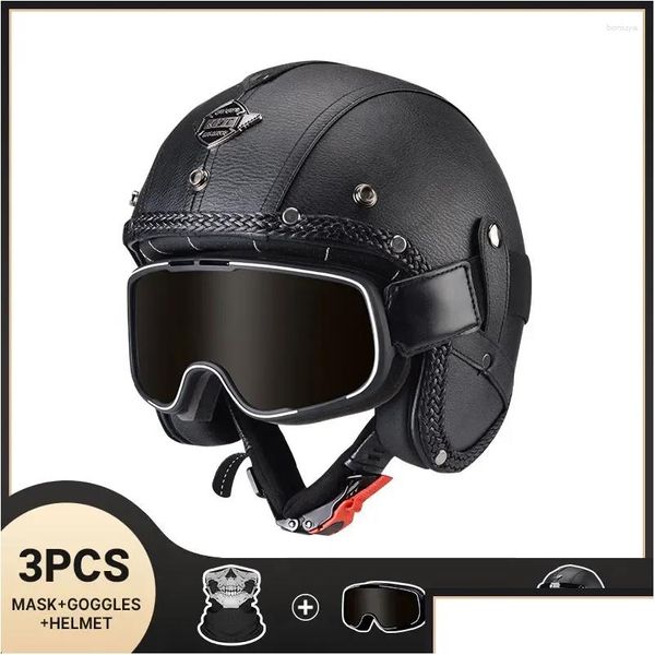 Capacetes de motocicleta Capacete de rosto aberto para Adt Casco Moto Criança Segurança Protetora Para Motocicleta Certificado Mulheres Homens Quatro Estações Dro OTB59