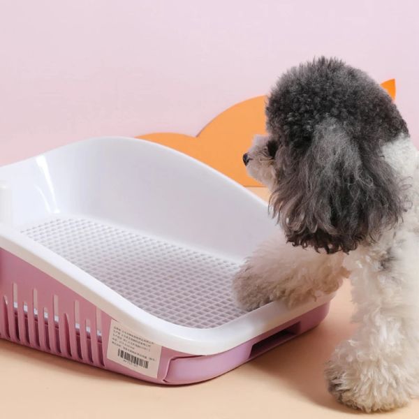 Caixas filhote de cachorro xixi toalete para cães cocô almofada portátil cão potty treinamento plástico bandeja sanitária gato com pilar tapete de toalete acessórios para animais de estimação