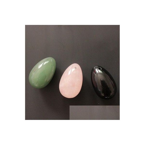 Outros itens de massagem 3 pcs 40x25mm Natural Obsidiana Jade Verde e Quartzo Rosa Perfurado Yoni Egg Drop Delivery Saúde Beleza Dhq0i