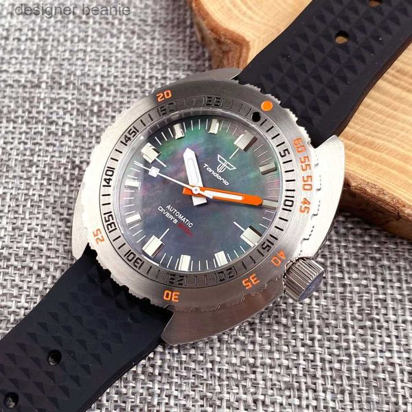 Armbanduhren S NH35 Tandorio Diver Automatikaufzug mechanisches Herren-Mop-Zifferblatt orangefarbener Zeiger Stahl 200 m wasserdicht 42 mm Schwimmuhr sphärisches GlasC24325