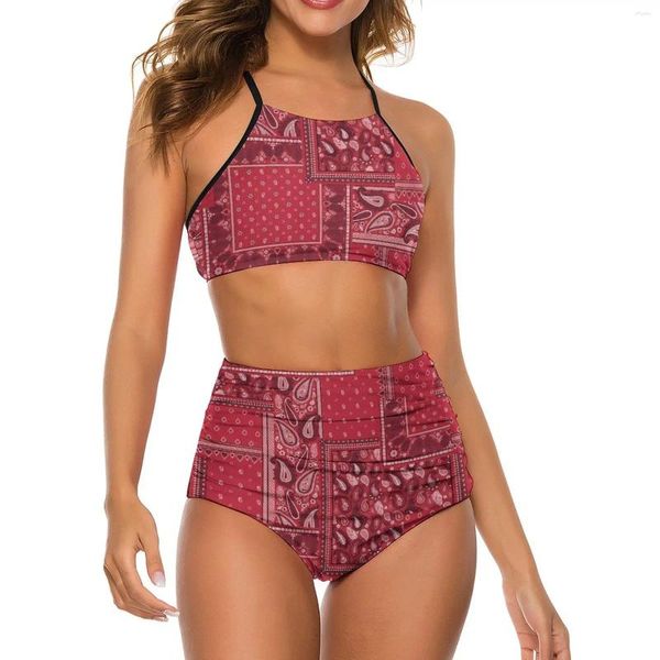 Costumi da bagno da donna Bikini con stampa patchwork Set Costume da bagno bikini con fionda retrò Paisley Costume da bagno sexy a vita alta personalizzato