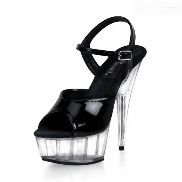 Tanzschuhe Stil schöne transparente Plattform schwarze Absätze 15 cm Sexy Modell Sandalen Pole Dance