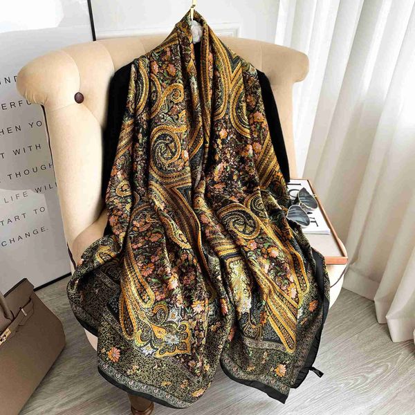 Sarongs Marca de luxo Silk Senens Shawl Long Shawl embrulhado com lenço muçulmano lenço pashmina feminina praia Bandana Bandana Pareo 90 * 180cm 240325