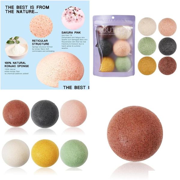 Applicatori di spugne di cotone 6 pezzi / set Konjac naturale soffio cosmetico lavaggio viso spugna pulizia viso esfoliante pulizia strumenti di trucco Dhxq3