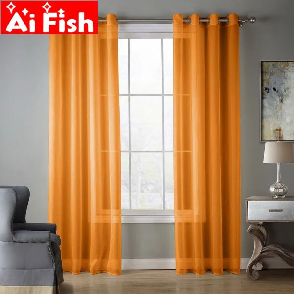 Cortinas laranja estilo europeu e americano, proteção de janela, porta sólida, painel de tule transparente para sala de estar ap184 #30