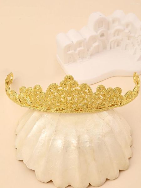 Fermagli per capelli Caftano algerino Abito ornamento Hollow Patter Corone color oro Gioielli da sposa di lusso Gioielli da sposa turchi sulla fronte Diademi