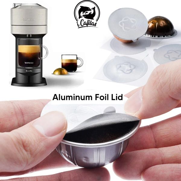 Ferramentas icafilas descartáveis nespresso vertuo cápsula de café selo folhas de alumínio creme café filtro tampa adesivo para nespresso vertuo plus