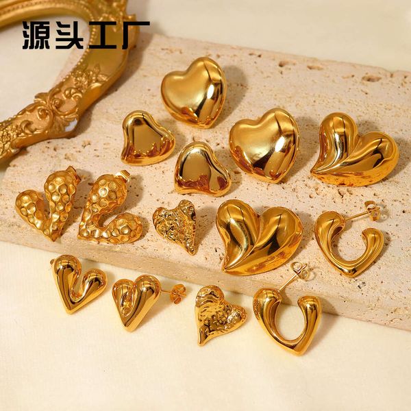 Brincos de aço titânio em formato de coração líquido personalizado em ouro inoxidável do Instagram de celebridades da Internet