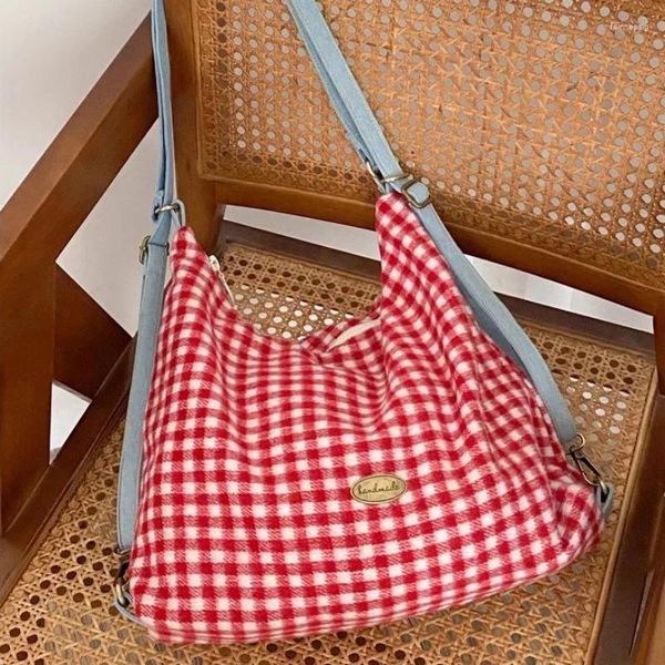 Клетчатая красная сумка Xiuya на шнурке для женщин, элегантный повседневный рюкзак в студенческом стиле, большой вместительности, милый, сладкий, 2024, мода в стиле Харадзюку