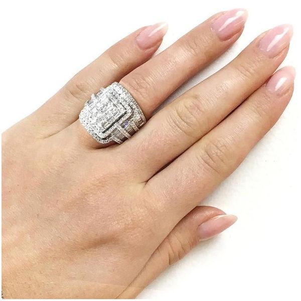 Ringe Charme Weibliche Weiße Kristall Stein Ring Set Luxus Große Silber Farbe Für Frauen Vintage Braut Quadrat Verlobung Drop Lieferung Jewelr DHT5V