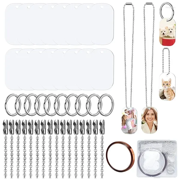 Chaveiros 44pcs sublimação carimbar etiquetas de cão de alumínio em branco com colar de corrente chaveiros fita de calor para pingente de identificação de animal de estimação