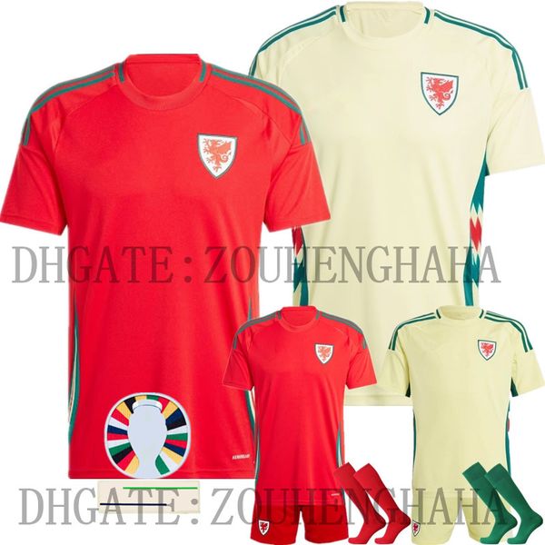 Kids Wales Johnson Soccer Jersey 2024 Euro Cup Cymru National Team Men Home Away Shirts Kit da calcio set uniforme Williams Davies Brooks Wilson Ampdu