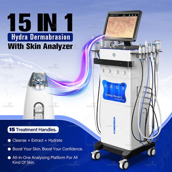Dermobrasão Hydra 15 em 1 Máquina de beleza Hydra Facial Face elevador de água Microdermoabrasão Oxigênio Cuidados com a pele Regulam o equipamento