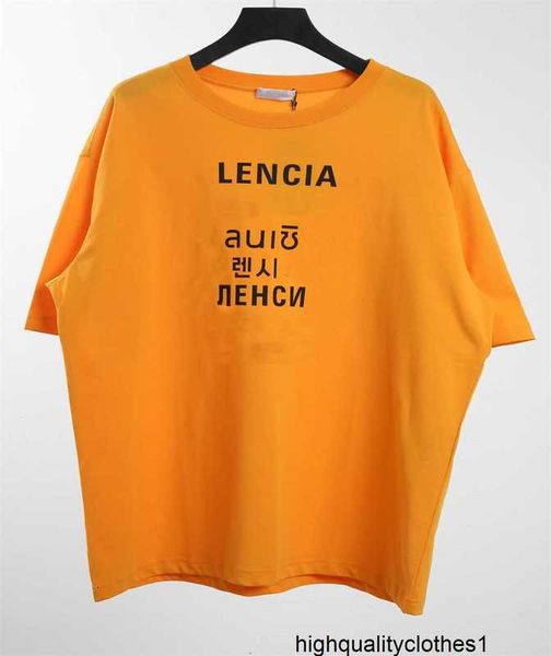 Дизайнерская высокая версия 20ss, весенне-летняя семиязычная футболка с алфавитом и принтом для пары, повседневная свободная футболка с коротким рукавом AWF0
