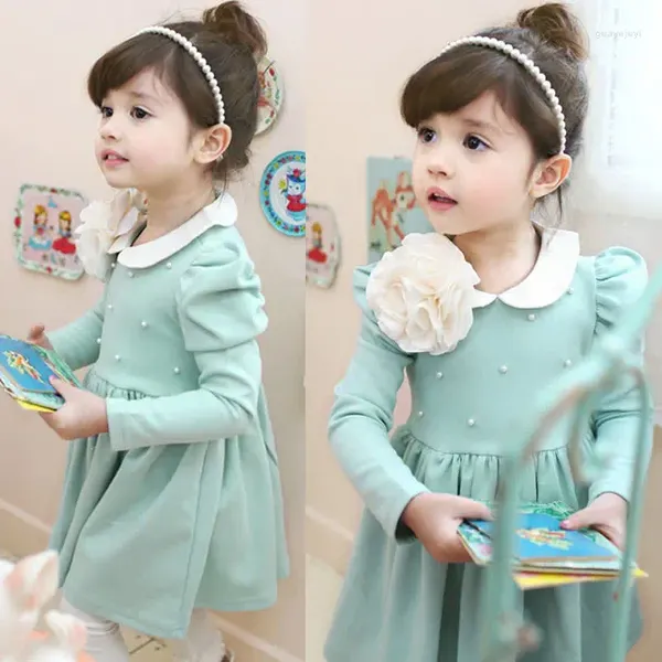 Платья для девочек, рождественское платье для детской одежды, осенне-зимняя детская одежда с длинными рукавами и оборками, хлопковая корейская одежда принцессы, От 2 до 7 лет