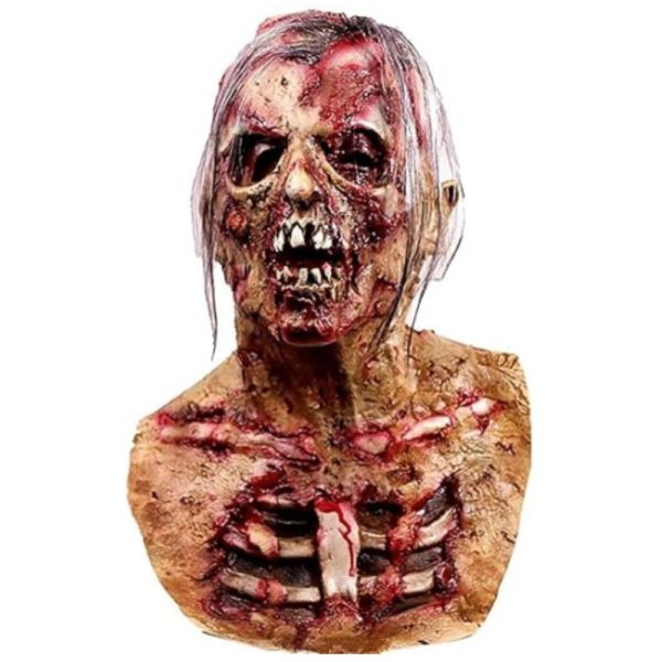 Máscaras de halloween assustador andando morto zumbi máscara látex assustador traje horror sangrento adulto carnaval festa adereços decoração acessório