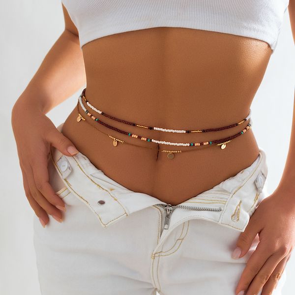 Correntes de barriga boho mtilayer corrente feminina simples y contas de cristal corpo biquíni praia cintura verão jóias presente entrega gota otbvy