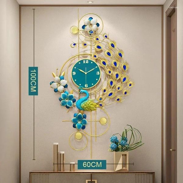 Relógios de parede Pavão Relógio Arte Decoração de Casa Grande Design Moderno Sala de Estar Decoração Luxo Relógio Mudo