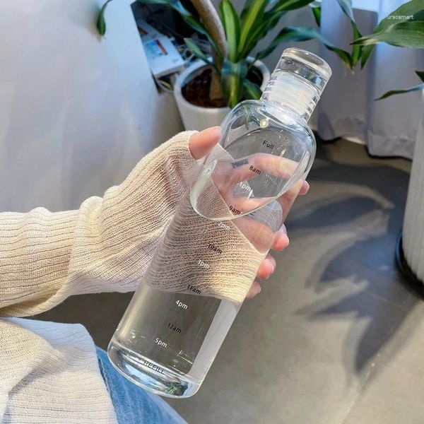 Garrafas de água 500ml, garrafa de vidro de grande capacidade com tampa de marcador de tempo para beber suco transparente, copo simples, presente de aniversário