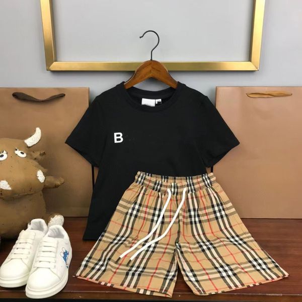 Nova marca designer xadrez terno verão algodão de alta qualidade roupas infantis com shorts high-end terno esportivo infantil tamanho 90cm-160cm