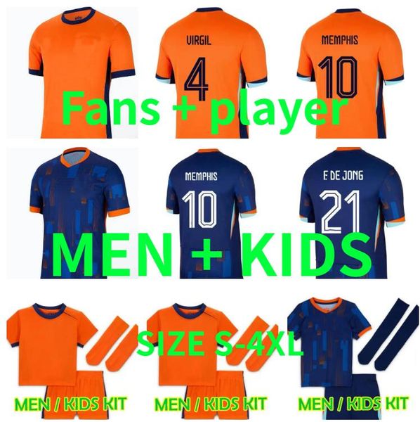 24 25 Euro Kupa Hollanda Memphis Futbol Forması Avrupa Kupası Holland Kulübü Jong Virgil Bergvijn 2024 Klaassen Belver de Ligt Erkekler Çocuklar Kit Futbol Gömlek Oyuncusu Versiyon