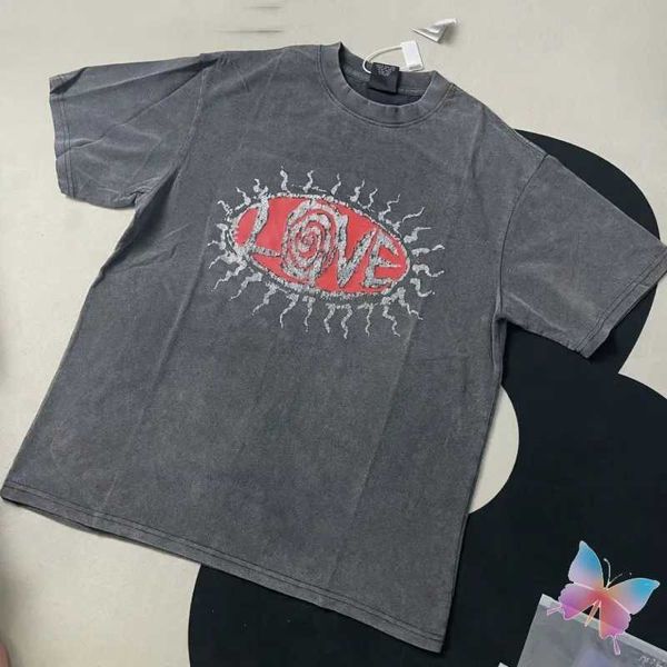 T-shirt da uomo Wash Black Spalla Drop Top Tee Saint Michael Magliette Lightning Letter Love Cotton Short Sle Uomo Donna Casual T-shirt SAINT J240325