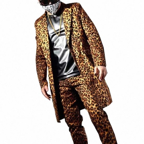 fi Stampa Leopard Lg Suit Giacche Blazer Abiti da uomo Bar Discoteca DJ Cantante Stage outfit Rock Hip Hop Rock Costumi W9eB #